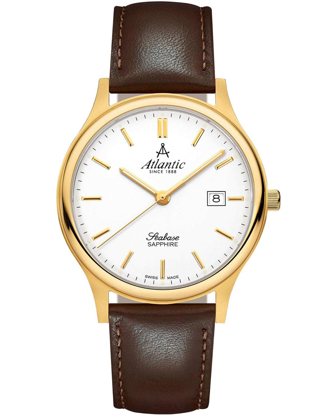 Atlantic Atlantic Seapair 60343.45.11  60343.45.11 кварцевые мужские часы белый циферблат, браслет кожаный — вид спереди